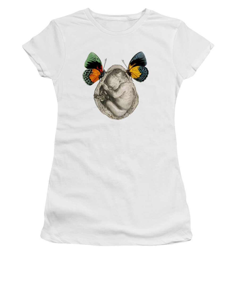 Baby Women's T-Shirt featuring the digital art Unborn Baby With Butterflies by Madame Memento