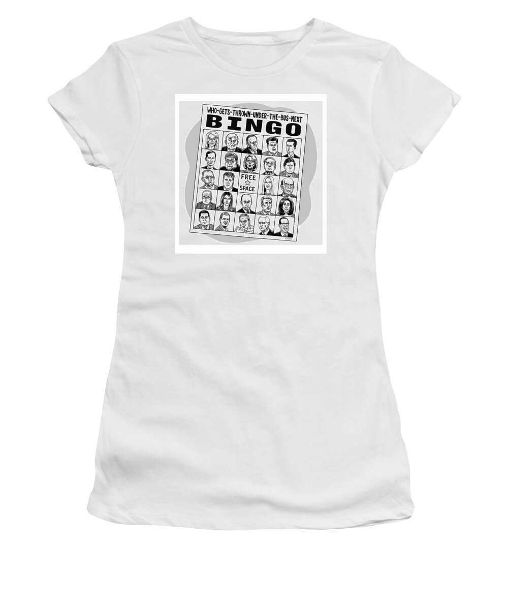 Captionless Women's T-Shirt featuring the drawing Under the Bus Bingo by Ward Sutton