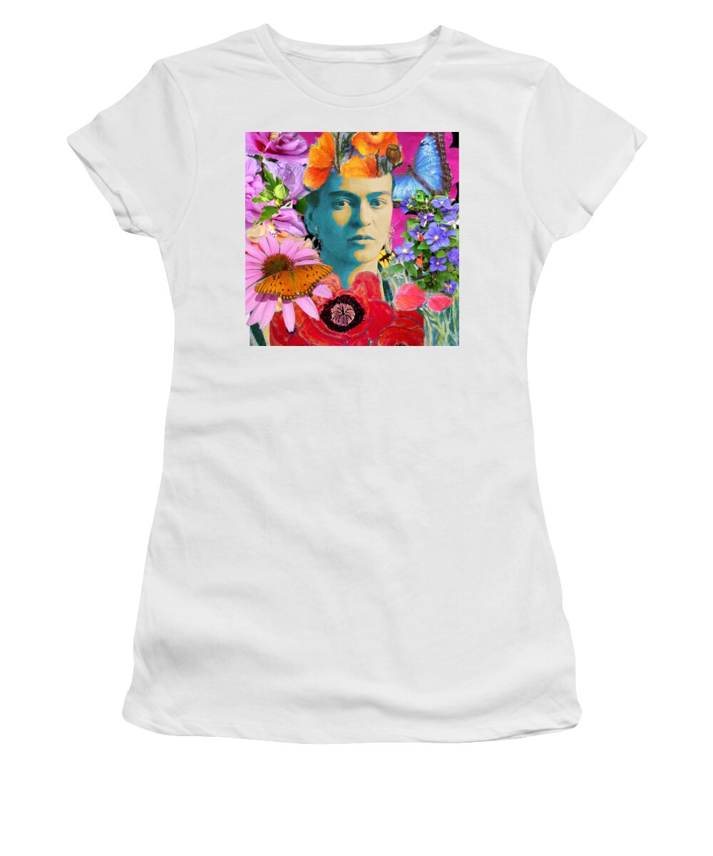 Frida Kahlo Women's T-Shirt featuring the digital art Under the Influence of Frida by Anne Sands