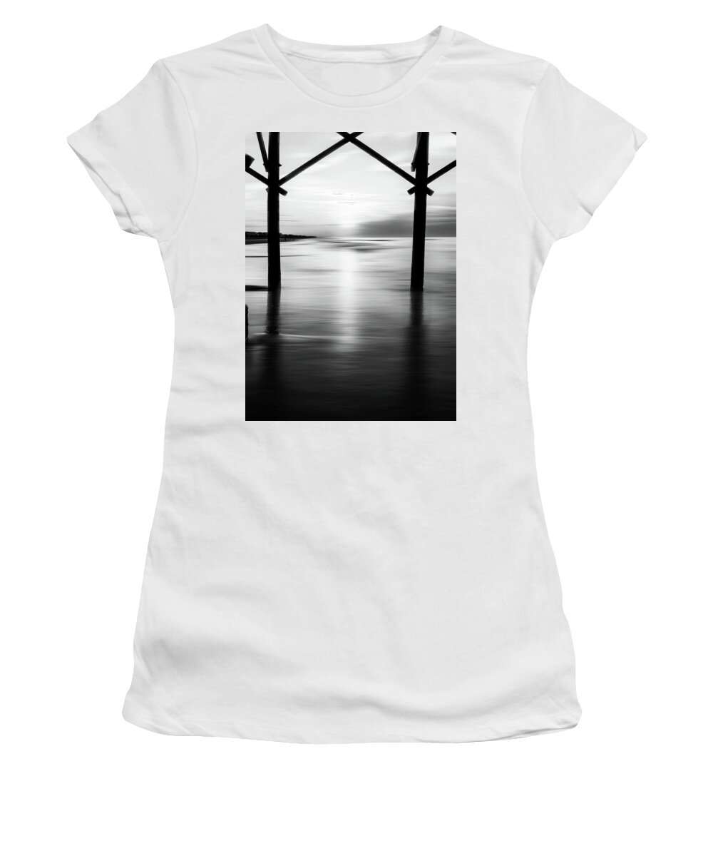 Under The Pier Black And White Women's T-Shirt featuring the photograph Under The Pier Black And White by Dan Sproul