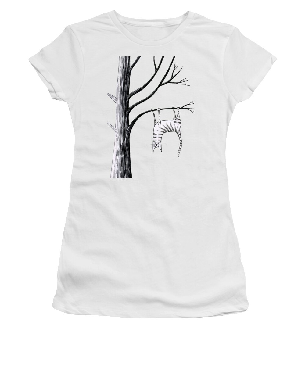 Cat Women's T-Shirt featuring the drawing Upside Down by Andrew Hitchen