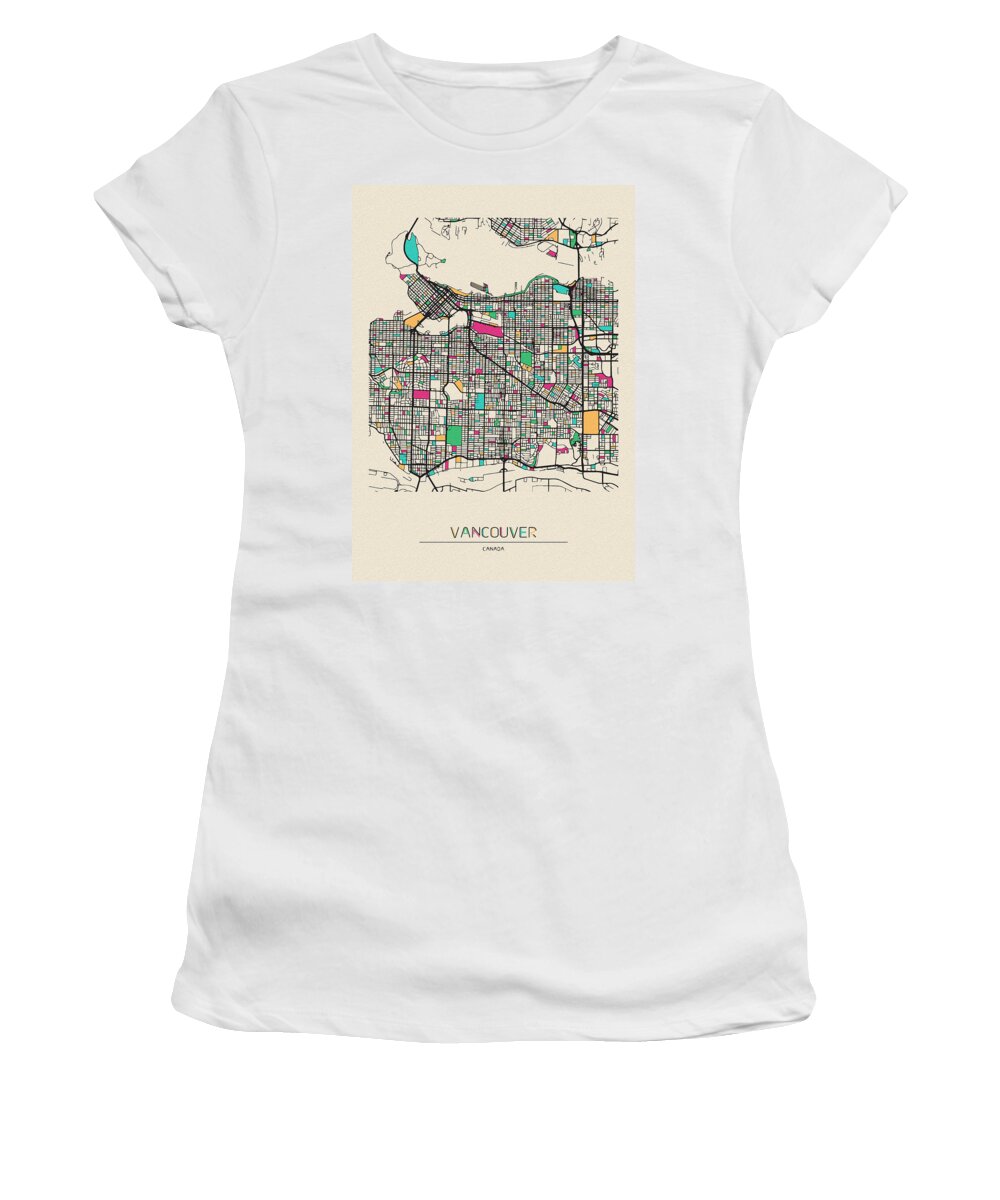 Vancouver Women's T-Shirt featuring the drawing Vancouver, Canada City Map by Inspirowl Design