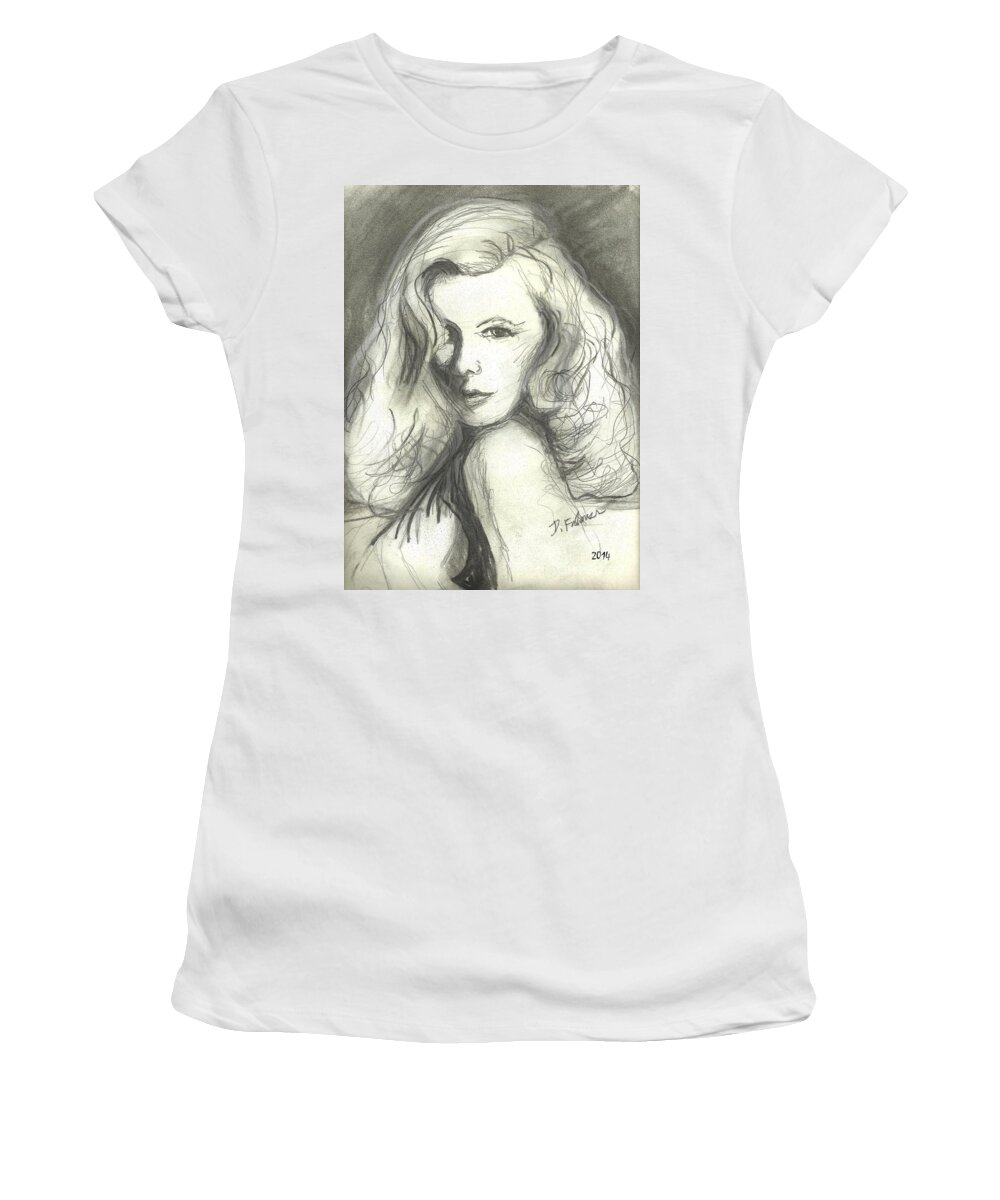 Female Face Women's T-Shirt featuring the mixed media Veronica Lake by Denise F Fulmer