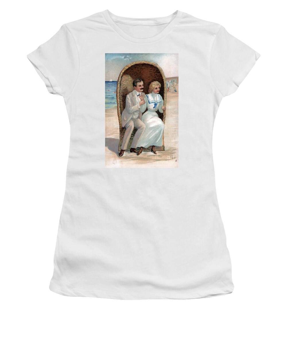 Beach Women's T-Shirt featuring the photograph Victorian Beach Romance Illustration by Sad Hill - Bizarre Los Angeles Archive