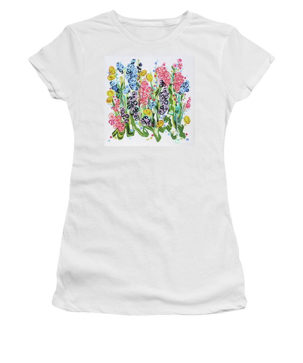 Fluid Acrylic Painting Women's T-Shirt featuring the painting Victorian Garden by Jane Crabtree