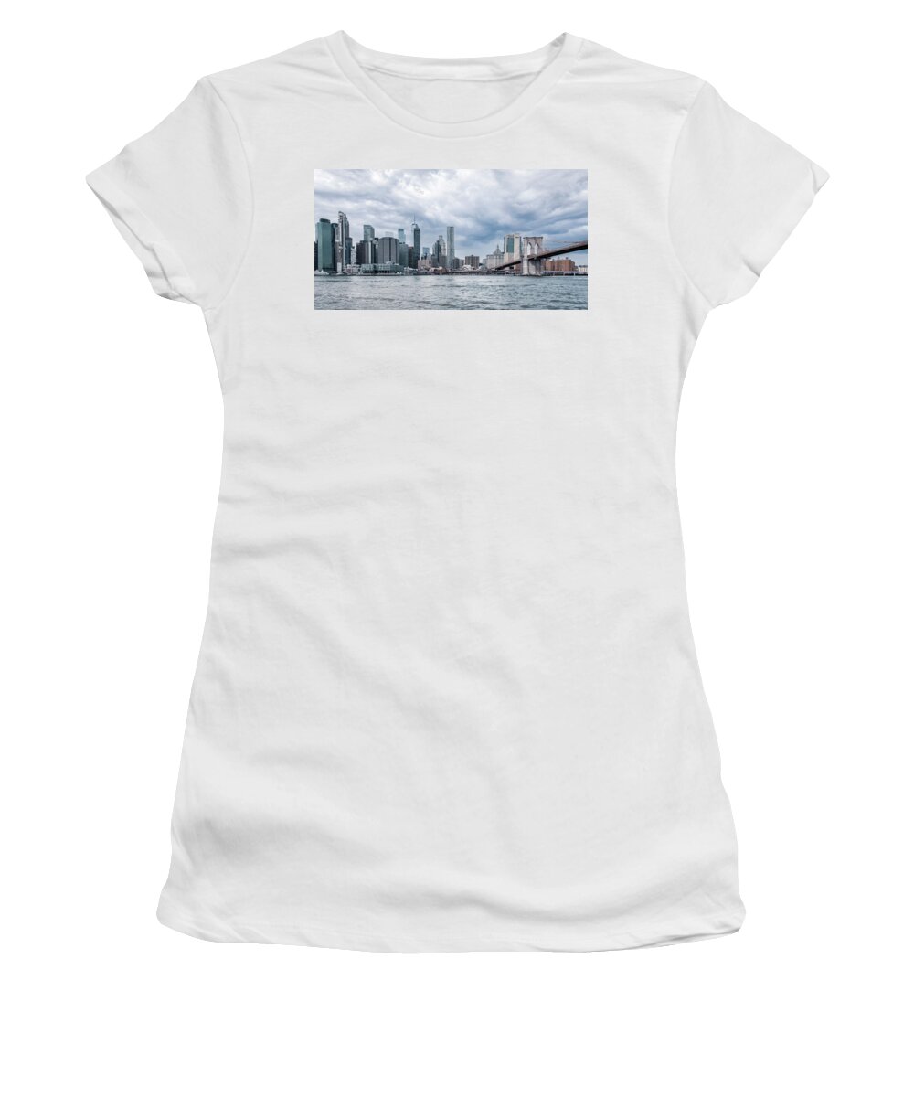 New York Women's T-Shirt featuring the photograph View From Brooklyn, Soft Color Version by Marcy Wielfaert