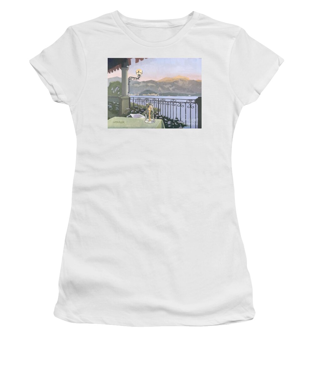 Lake Como Women's T-Shirt featuring the painting View of Bellagio - Lake Como, Italy by Paul Strahm