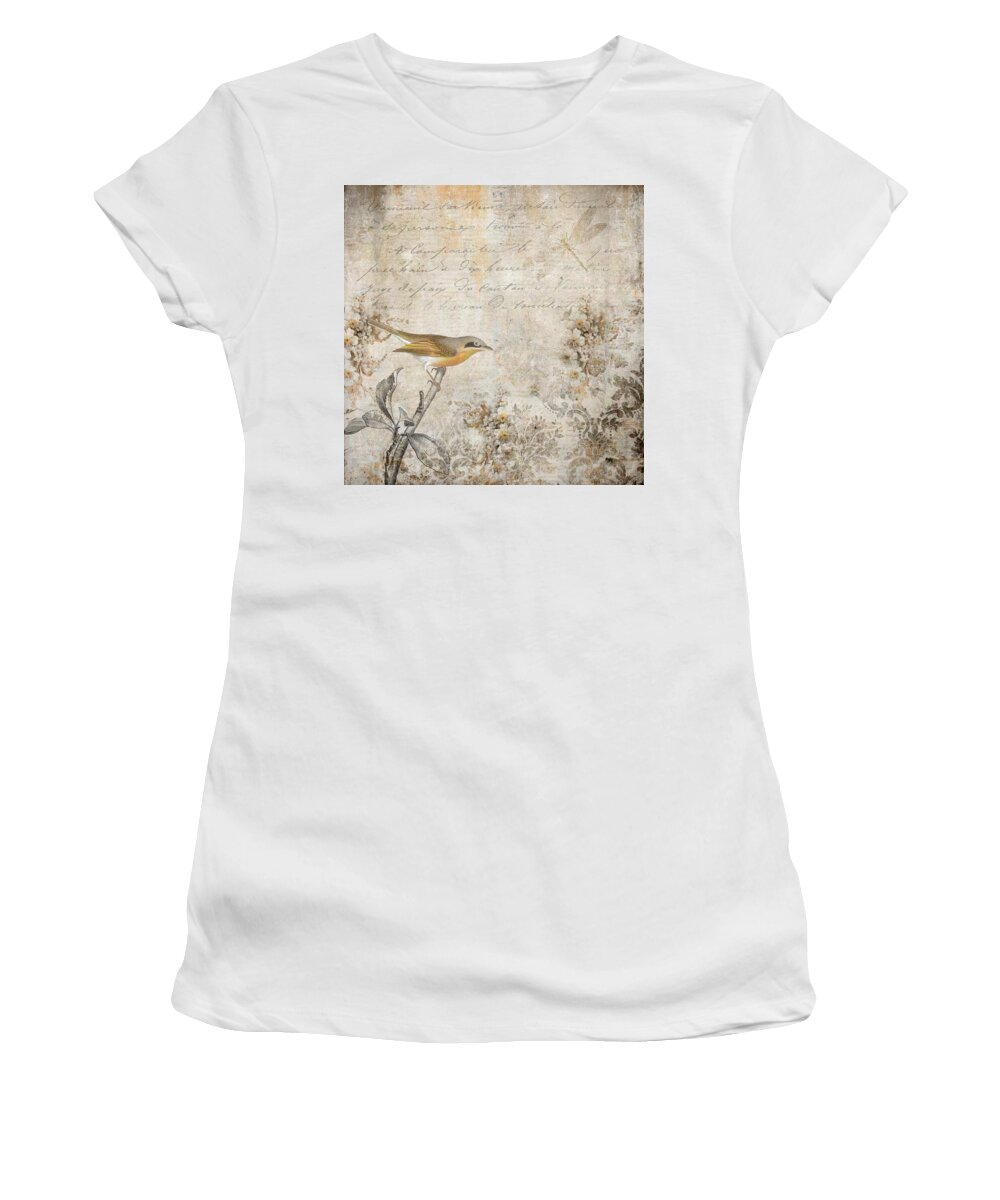 Vintage Birds Women's T-Shirt featuring the digital art Vintage Ode to Spring by Peggy Collins