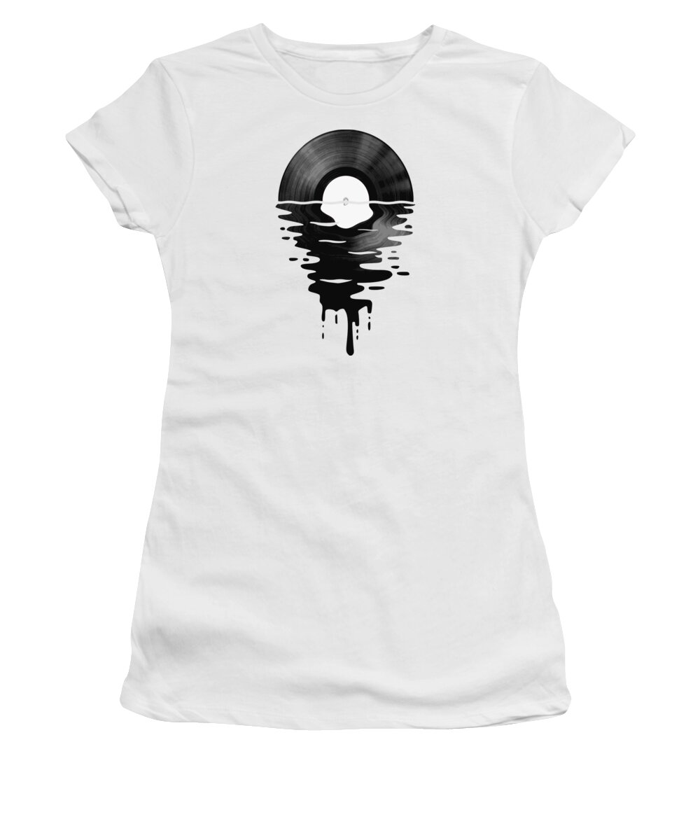 Vinyl Women's T-Shirt featuring the digital art Vinyl LP Record Sunset white by Filip Schpindel