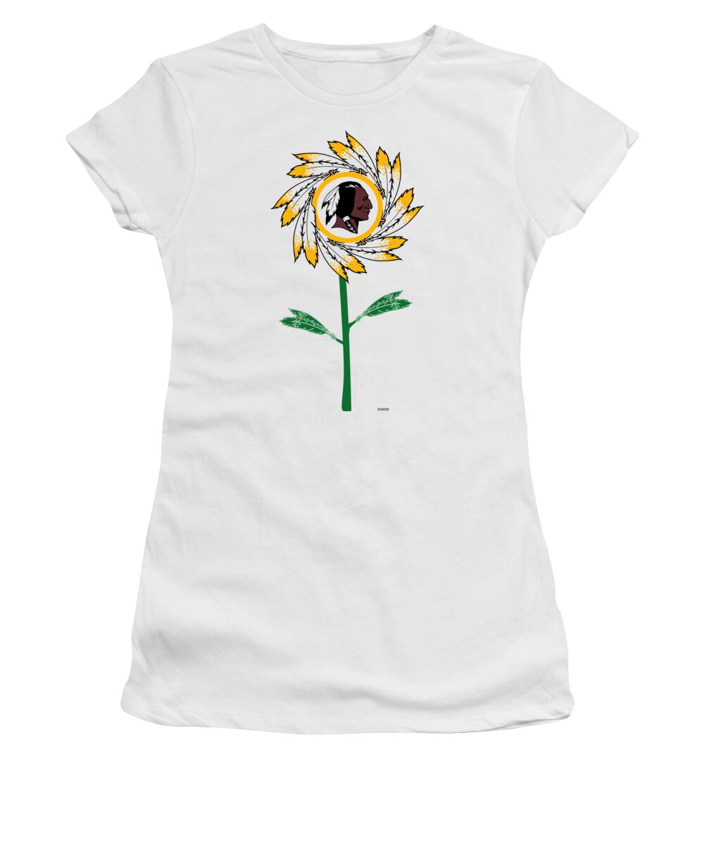 Nfl Women's T-Shirt featuring the digital art Washington Redskins Commanders - NFL Football Team Logo Flower Art by Steven Shaver