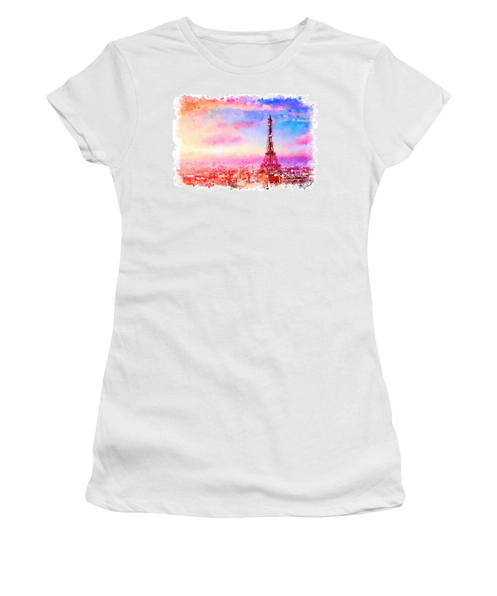 Watercolor Women's T-Shirt featuring the painting Watercolor Paris by Vart by Vart Studio
