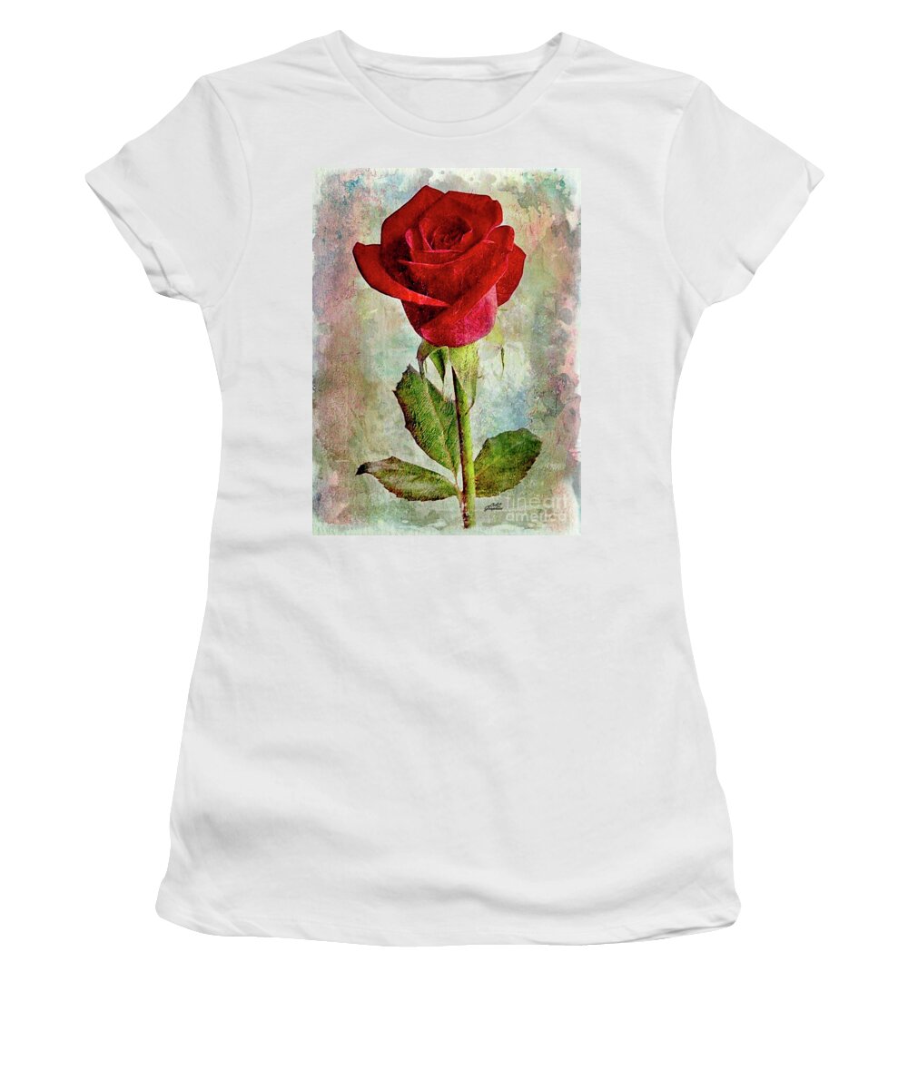 Rose Women's T-Shirt featuring the digital art Watercolor Red Rose 2 by CAC Graphics
