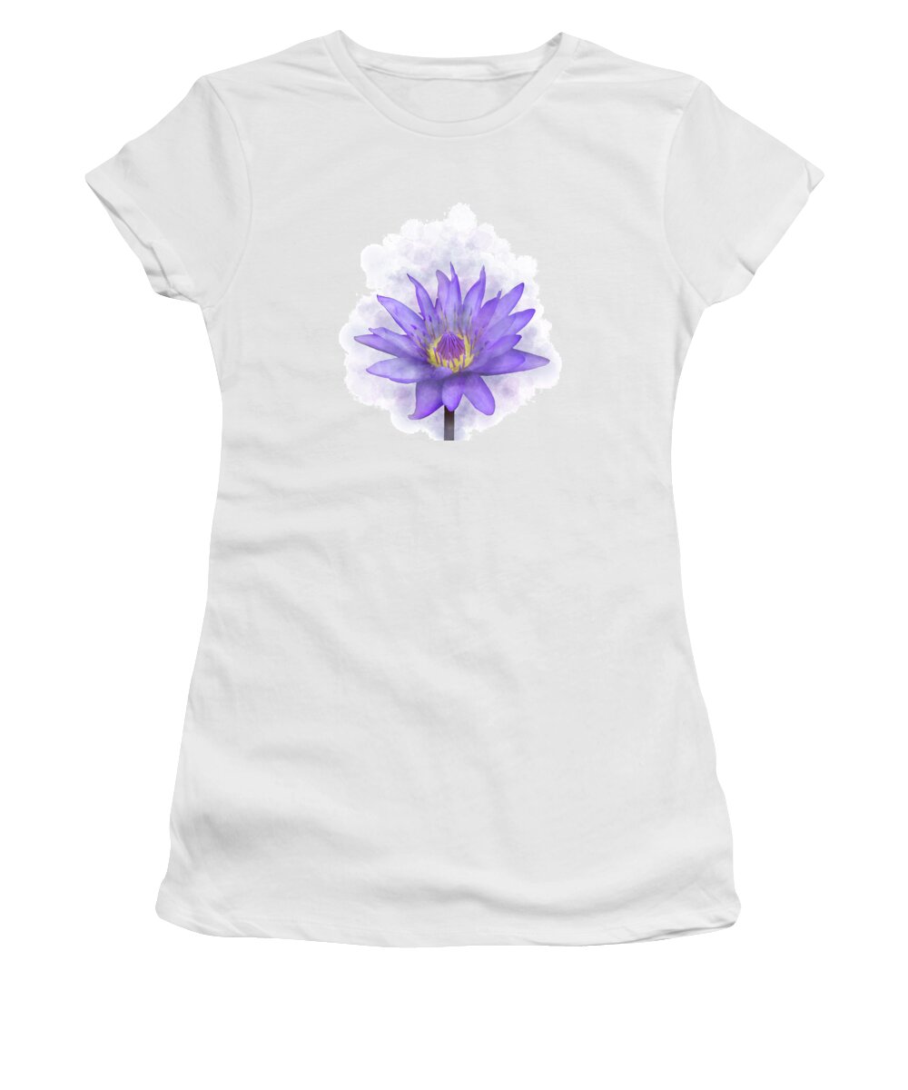 Flower Women's T-Shirt featuring the mixed media Waterlily Purple Flower 7 by Lucie Dumas