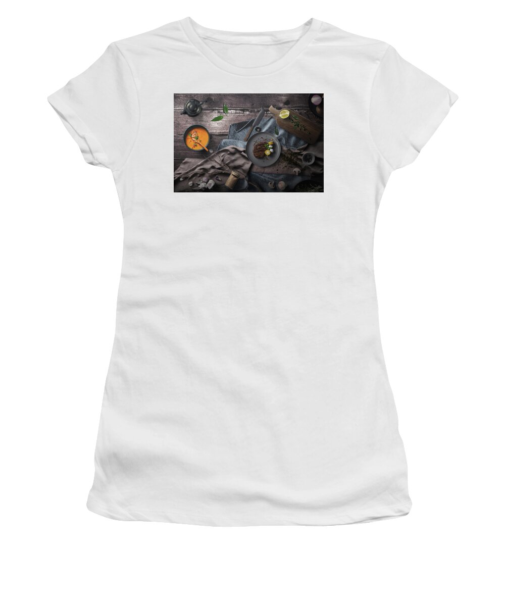 Soup Women's T-Shirt featuring the photograph Welcome To My Soup And Steak Dinner by Johanna Hurmerinta