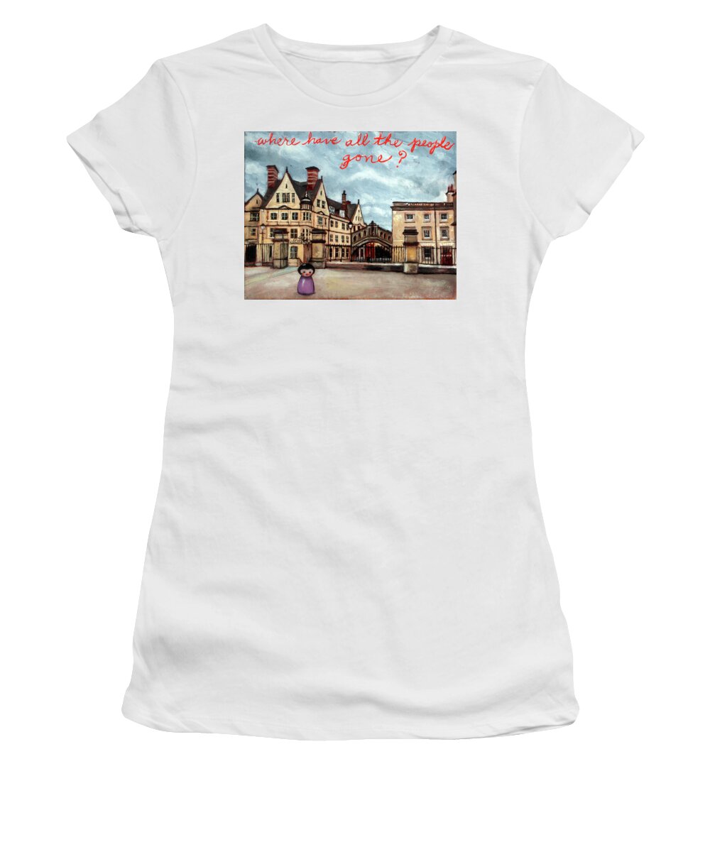 Oxford Women's T-Shirt featuring the painting Where Have All the People Gone by Pauline Lim
