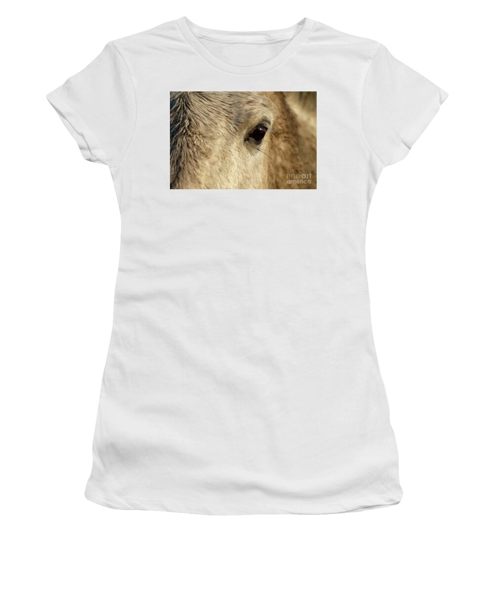 Horse Women's T-Shirt featuring the photograph White horse eye by Delphimages Photo Creations