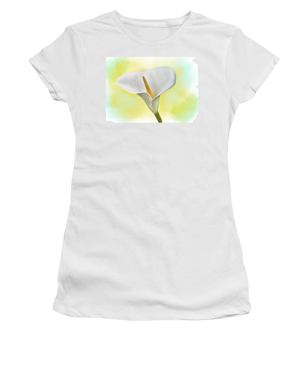 Spring Women's T-Shirt featuring the mixed media White Lily by Moira Law
