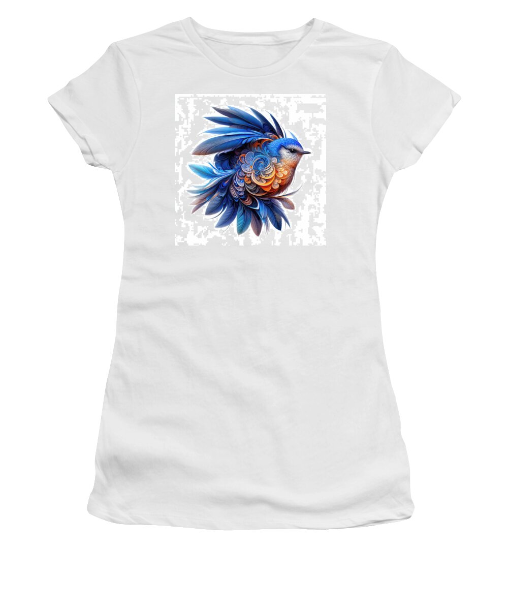 Bluebird Women's T-Shirt featuring the digital art Whorls of Bluebird Wonder by Bill and Linda Tiepelman