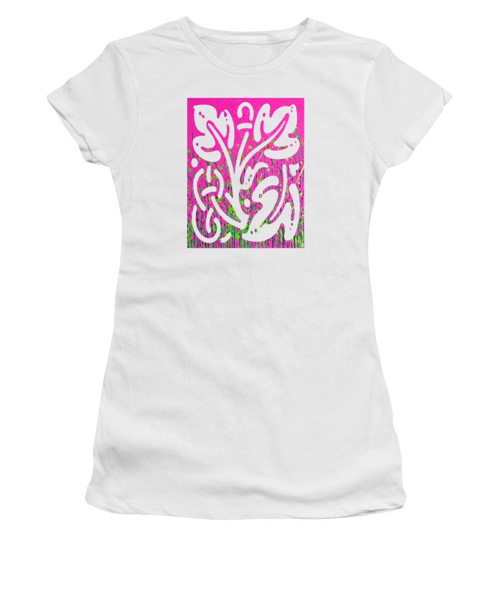 Wildflower Women's T-Shirt featuring the painting Wildflower Abstract 308 in Pink by Corinne Carroll