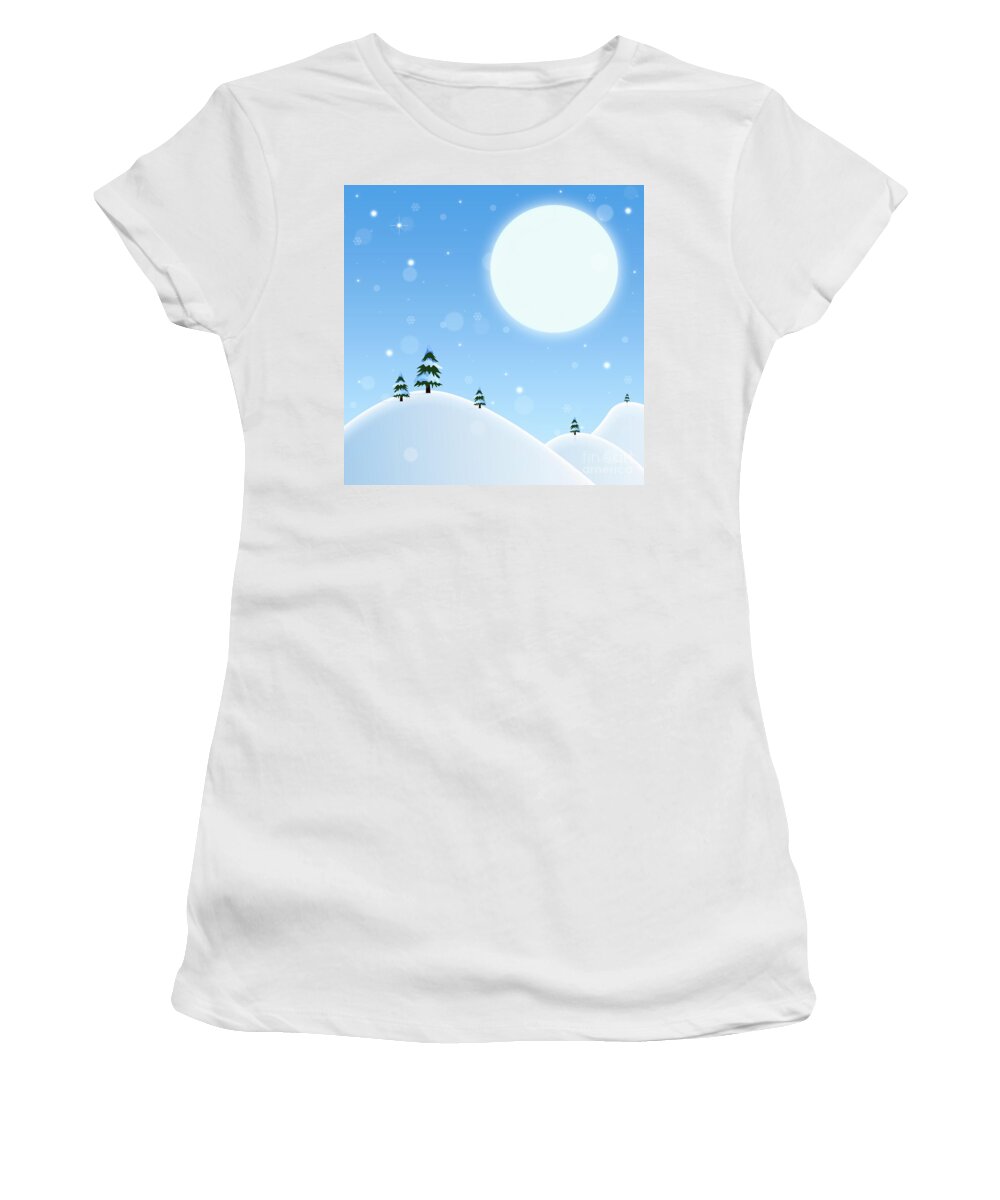 Full Moon Women's T-Shirt featuring the digital art Winter Snow Scene by Phil Perkins