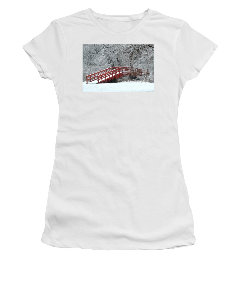 Red Women's T-Shirt featuring the photograph Winter Solitude by Lens Art Photography By Larry Trager