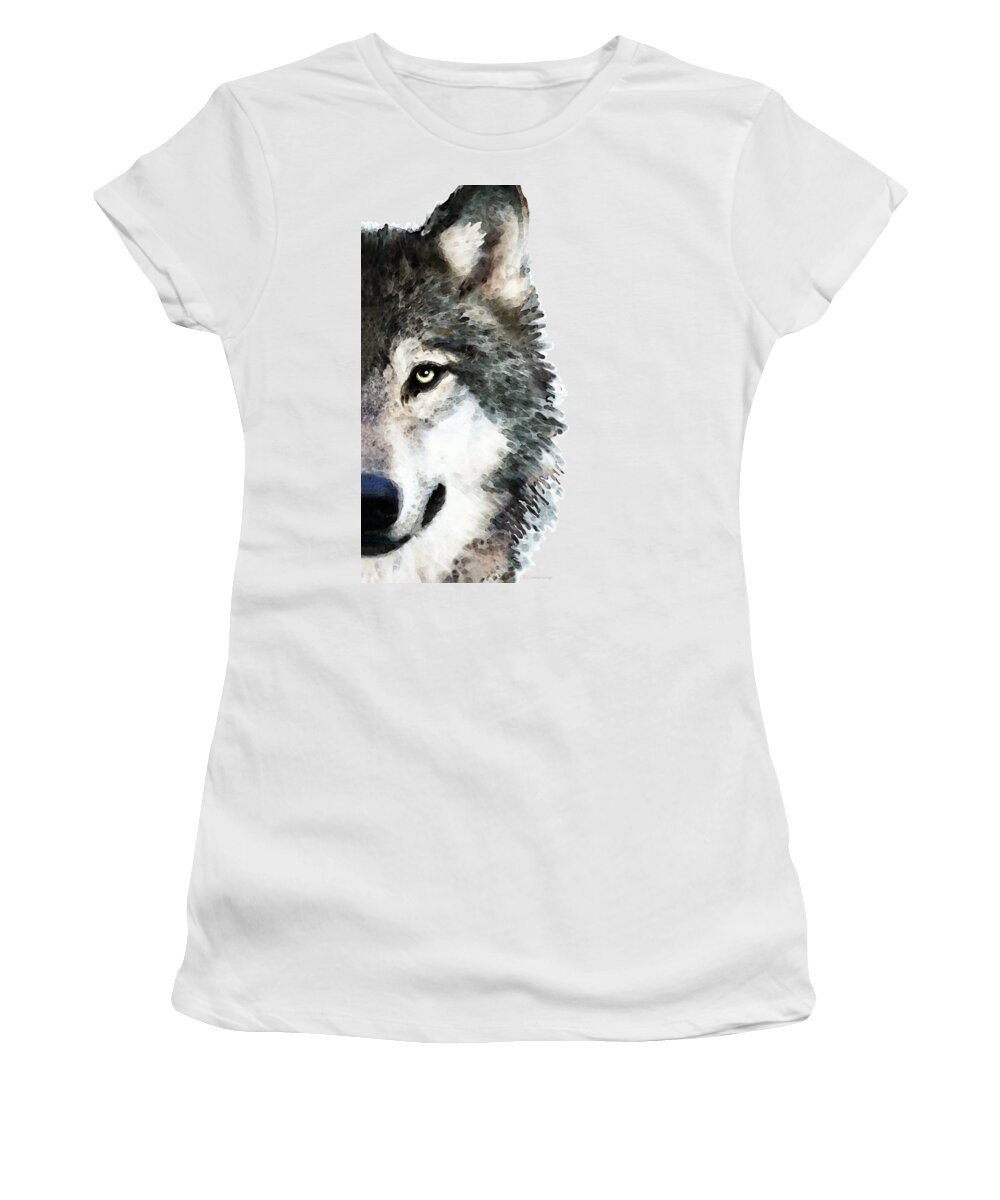 Wolf Women's T-Shirt featuring the painting Wolf Art - Timber by Sharon Cummings