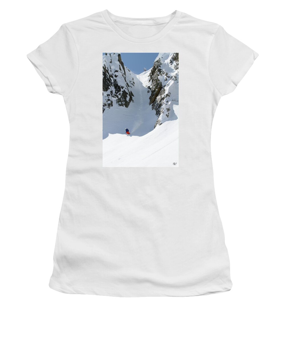 Utah Women's T-Shirt featuring the photograph Wolverine Cirque Skier - Big Cottonwood Canyon, Utah - IMG_0412e by Brett Pelletier