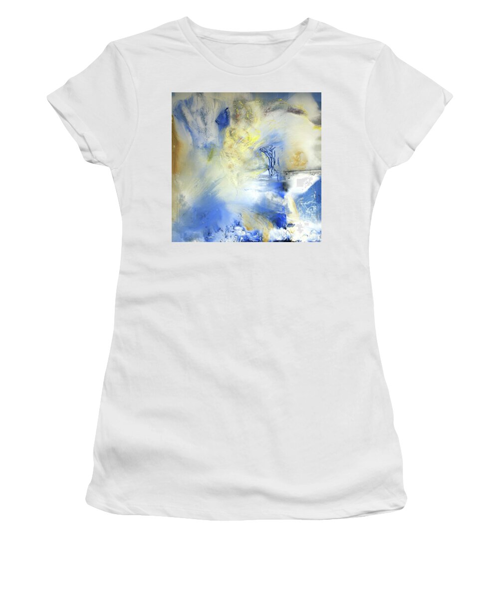 Oil Painting Women's T-Shirt featuring the painting Women at the Beach with Umbrella by Todd Krasovetz