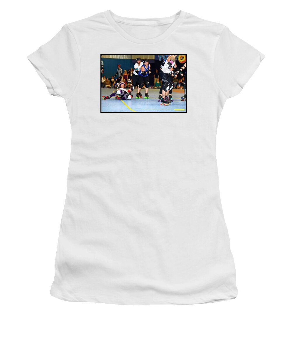 Roller Derby Women's T-Shirt featuring the pyrography Women Who Fly #14 by Christopher W Weeks