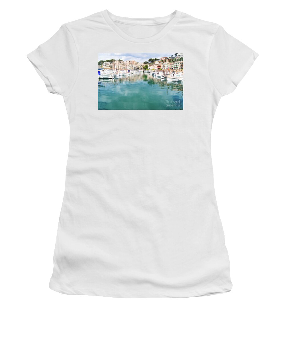 Port Women's T-Shirt featuring the photograph Yachts in Port Soller, Mallorca by Anastasy Yarmolovich