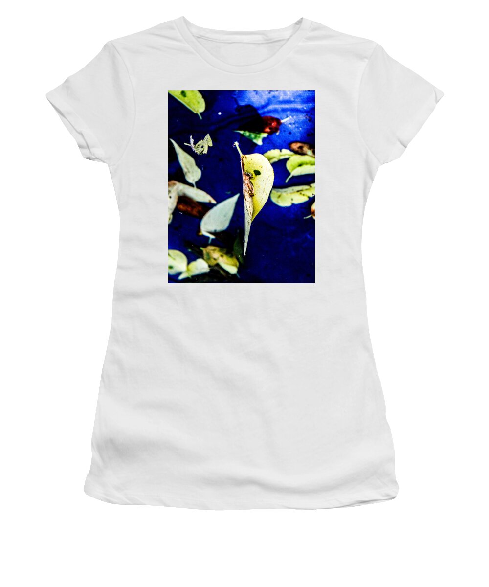 Leaves Women's T-Shirt featuring the photograph Yellow Floating Leaves by W Craig Photography