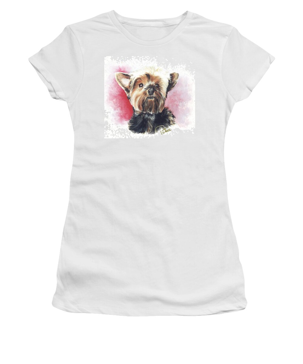 Commissioned Watercolored Art By Patrice Women's T-Shirt featuring the painting Yorkie Hero by Patrice Clarkson