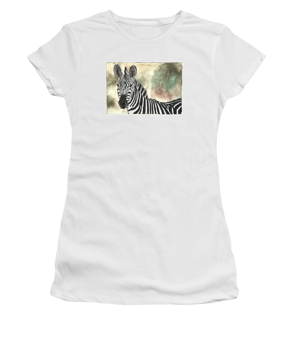 Zebra Women's T-Shirt featuring the painting Zebra by Pamela Schwartz