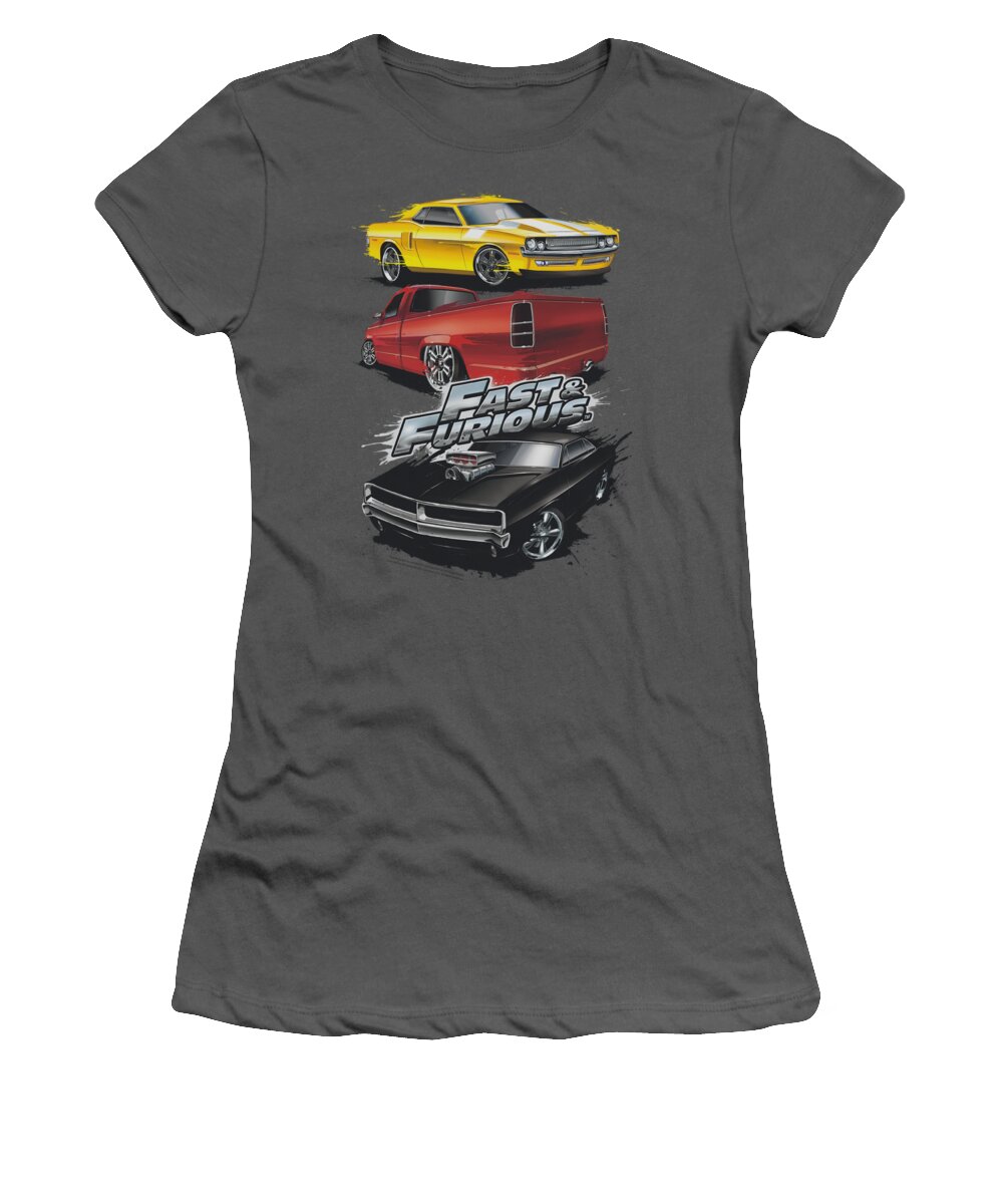 Fast And The Furious Women's T-Shirt featuring the digital art Fast And The Furious - Muscle Car Splatter by Brand A
