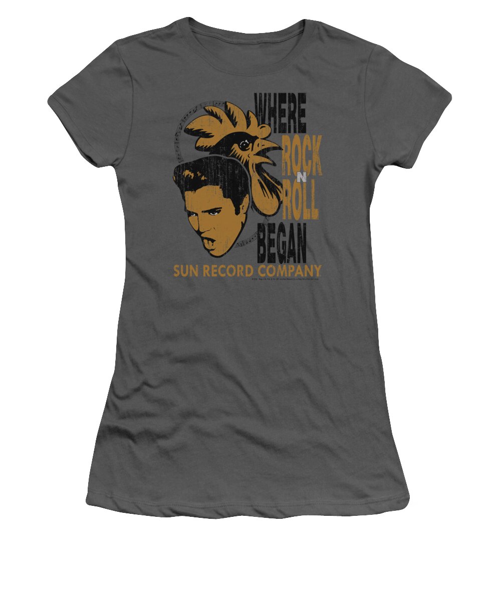 Sun Record Company Women's T-Shirt featuring the digital art Sun - Elvis And Rooster by Brand A