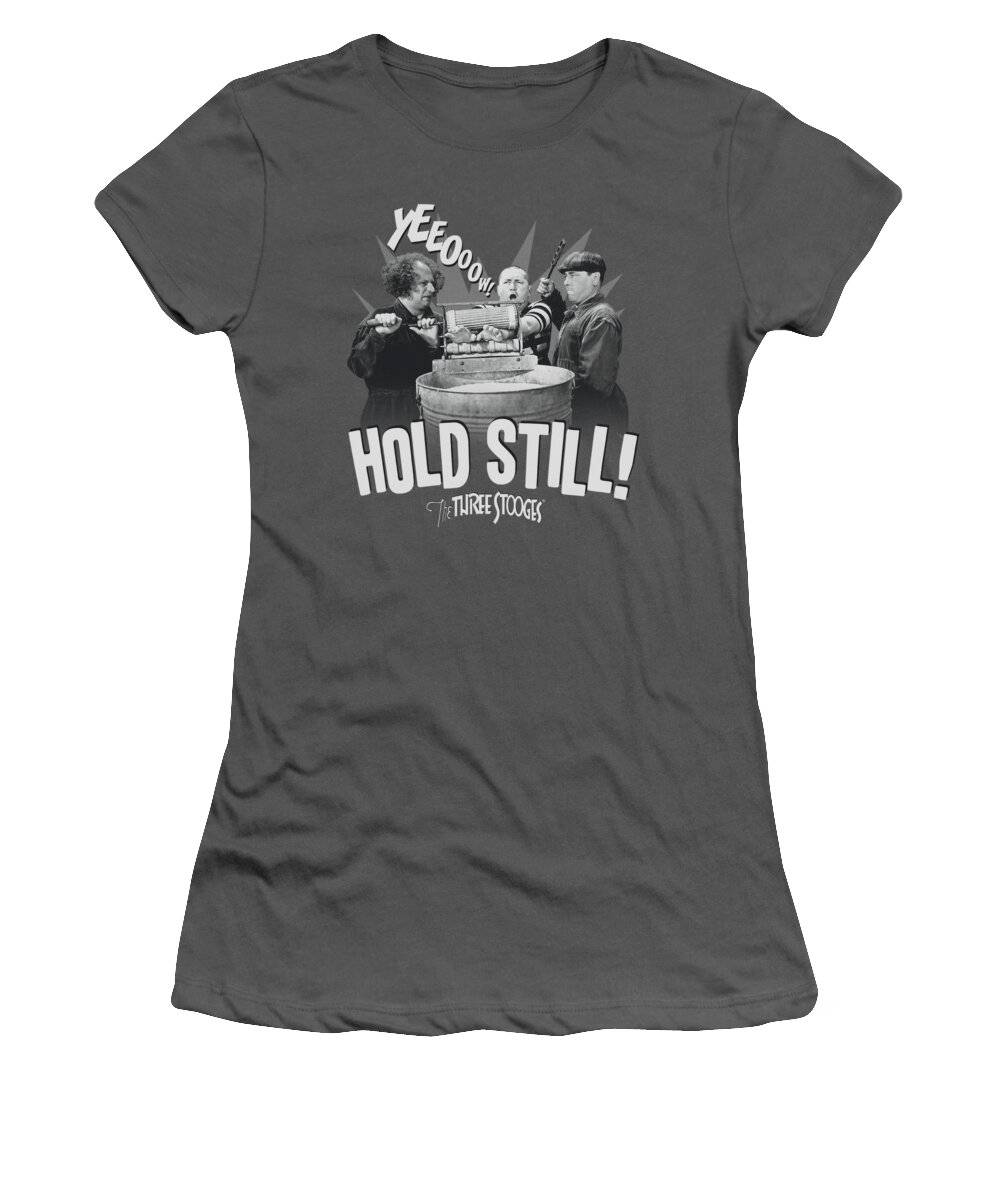 The Three Stooges Women's T-Shirt featuring the digital art Three Stooges - Hold Still by Brand A