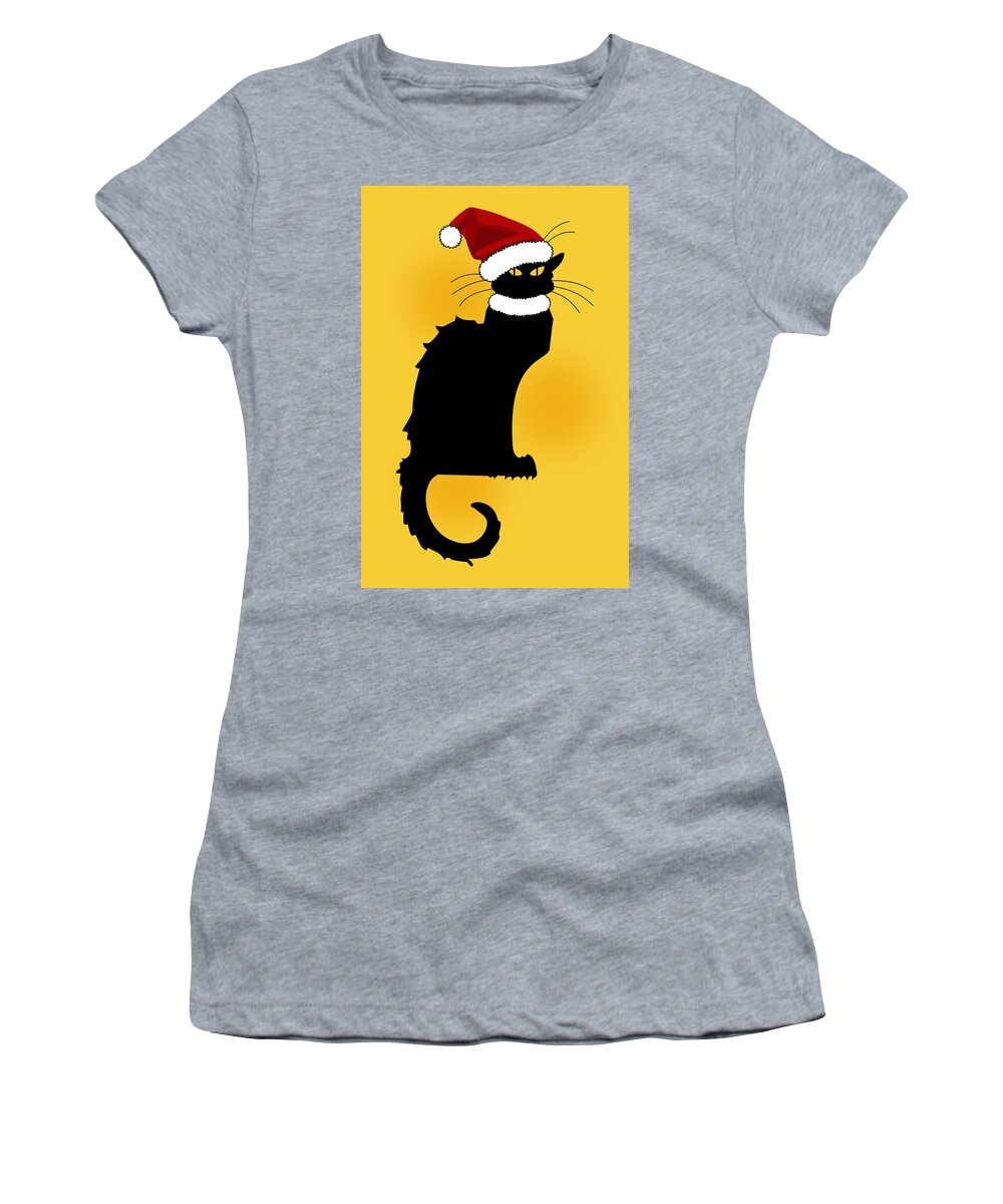 Le Chat Noir Women's T-Shirt featuring the digital art Christmas Le Chat Noir With Santa Hat by Gravityx9  Designs