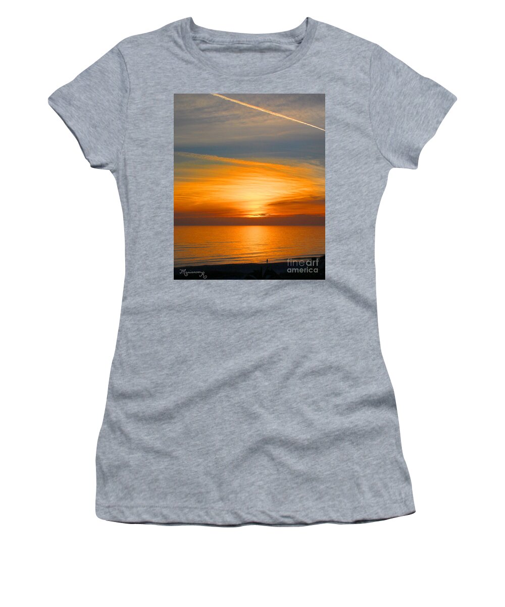 Sunset Women's T-Shirt featuring the photograph A Walk at Sunset #1 by Mariarosa Rockefeller