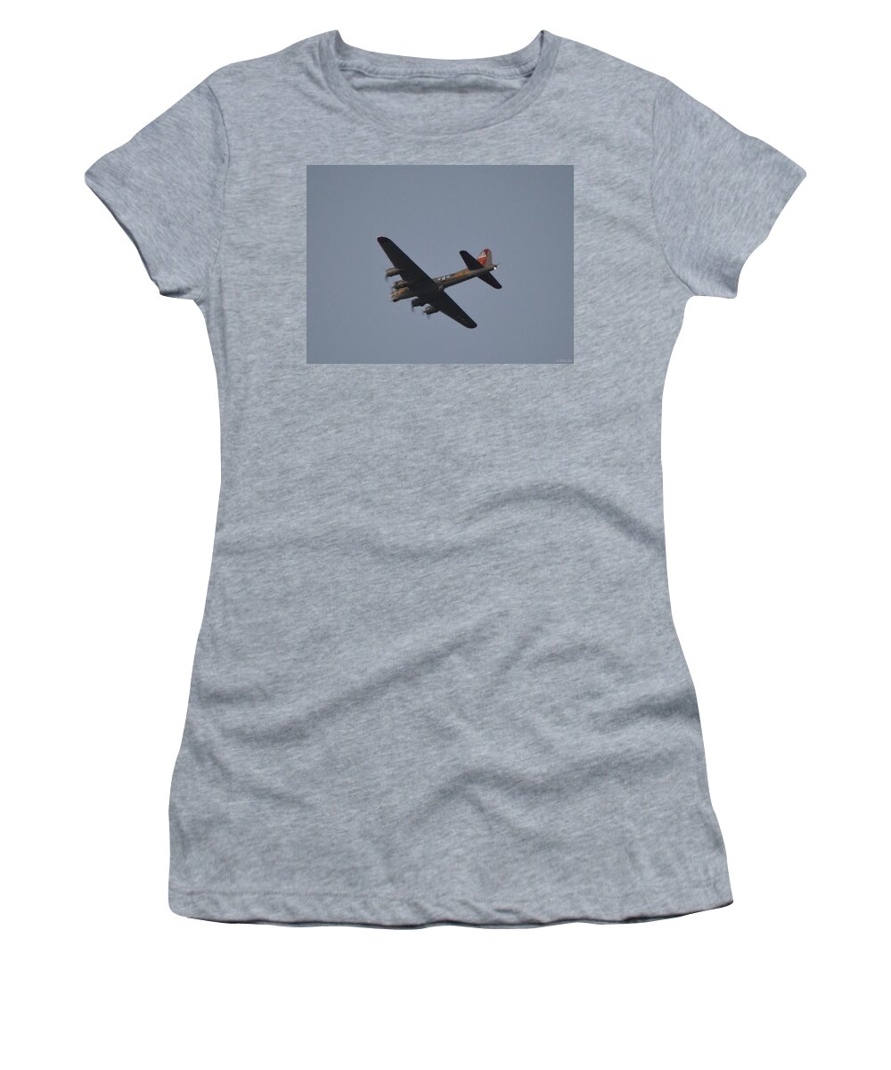 B-17 Women's T-Shirt featuring the photograph B-17 Flying Fortress WWII Bomber over Santa Rosa Sound at Twilight #1 by Jeff at JSJ Photography
