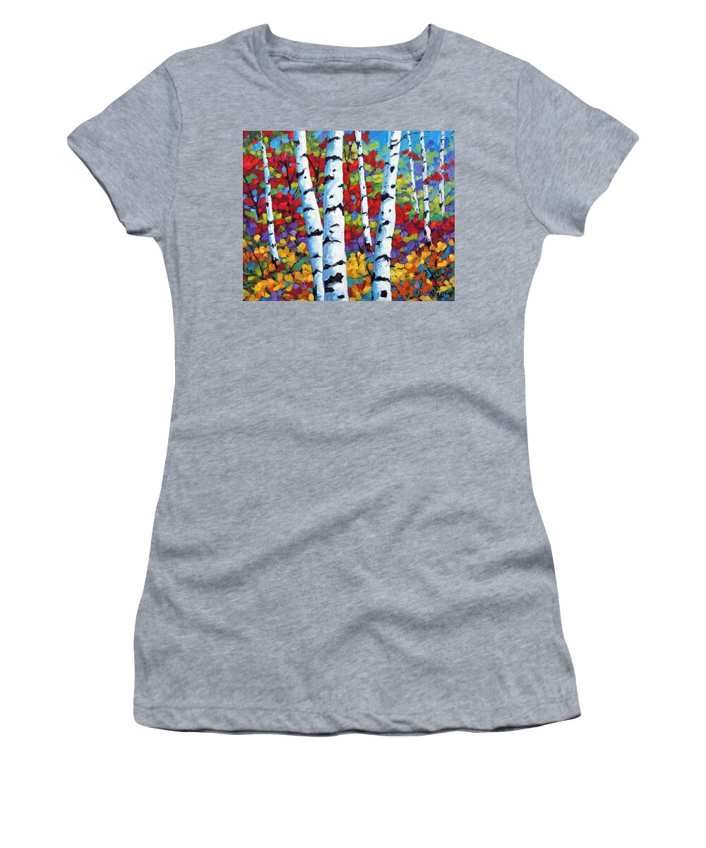 Canadian Landscape Created By Richard T Pranke Artiste Qubco Women's T-Shirt featuring the painting Birches in abstract by Prankearts #1 by Richard T Pranke
