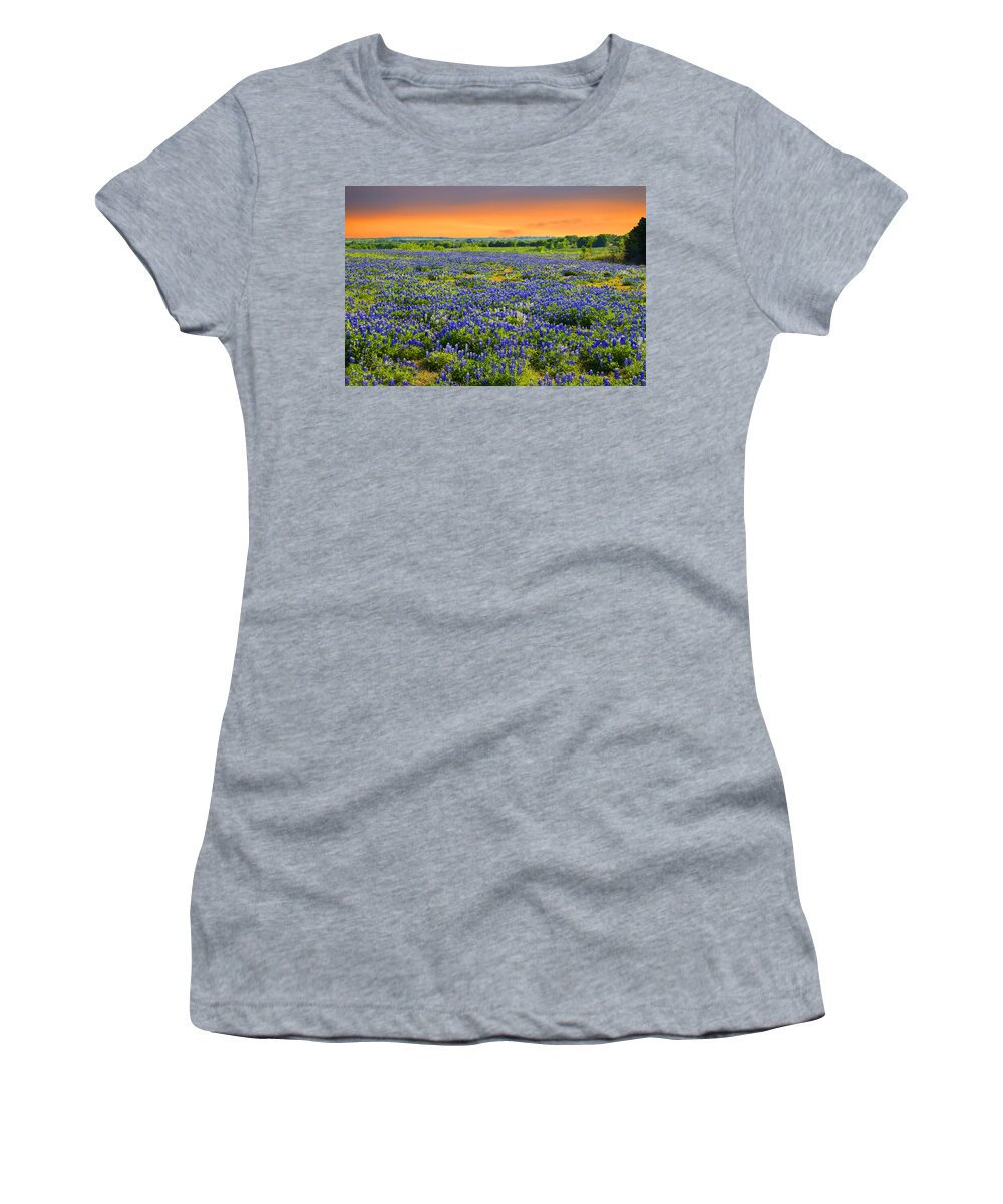 Landscape Women's T-Shirt featuring the photograph Bluebonnet Sunset #1 by Lynn Bauer