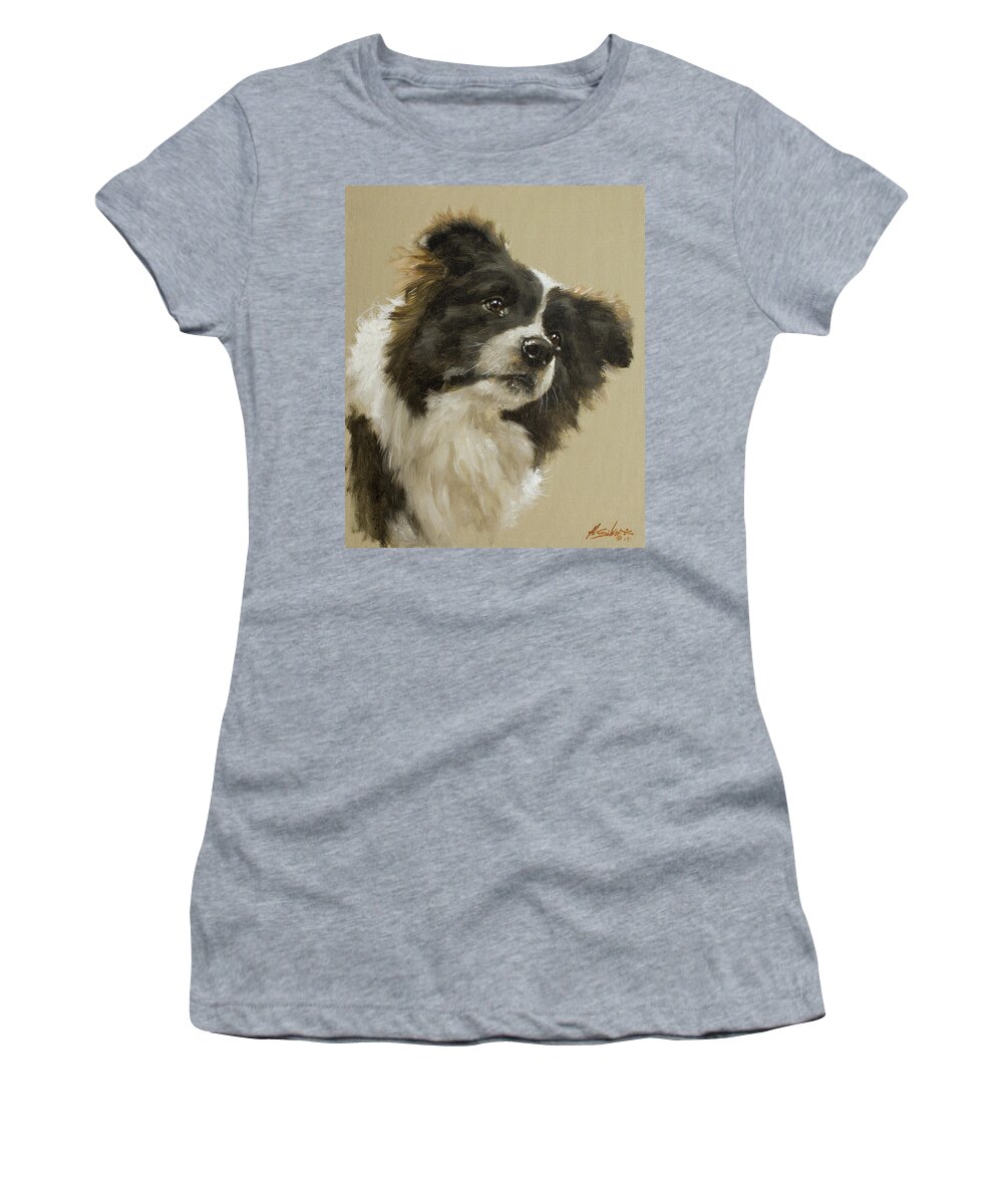 Border Collie Women's T-Shirt featuring the painting Border Collie portrait VI #1 by John Silver
