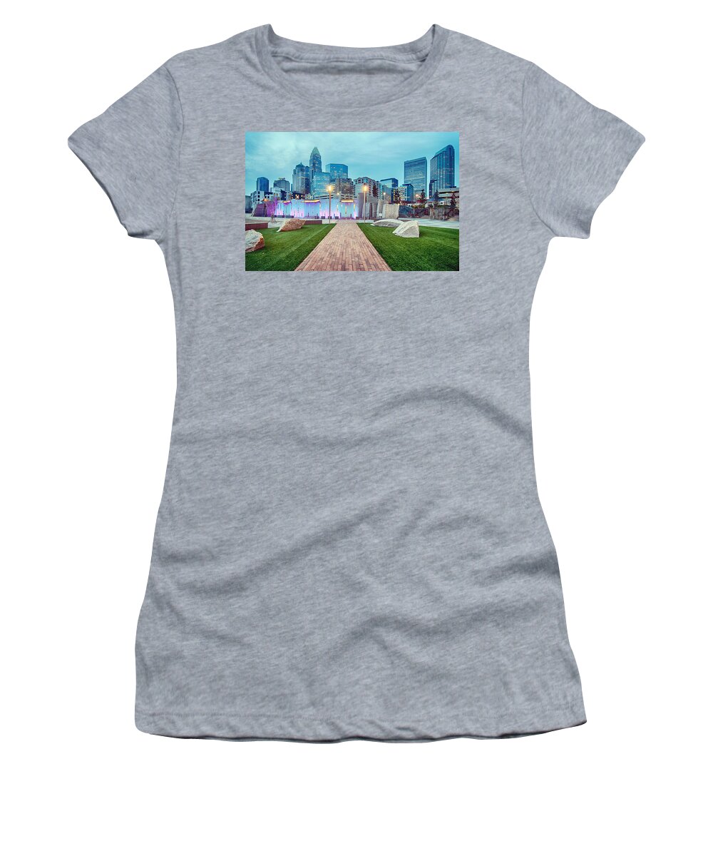 Charlotte Women's T-Shirt featuring the photograph Charlotte City Skyline In The Evening #1 by Alex Grichenko