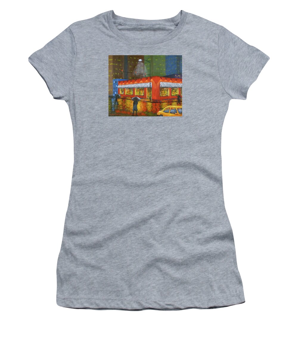 City Rain Women's T-Shirt featuring the painting City Showers by J Loren Reedy