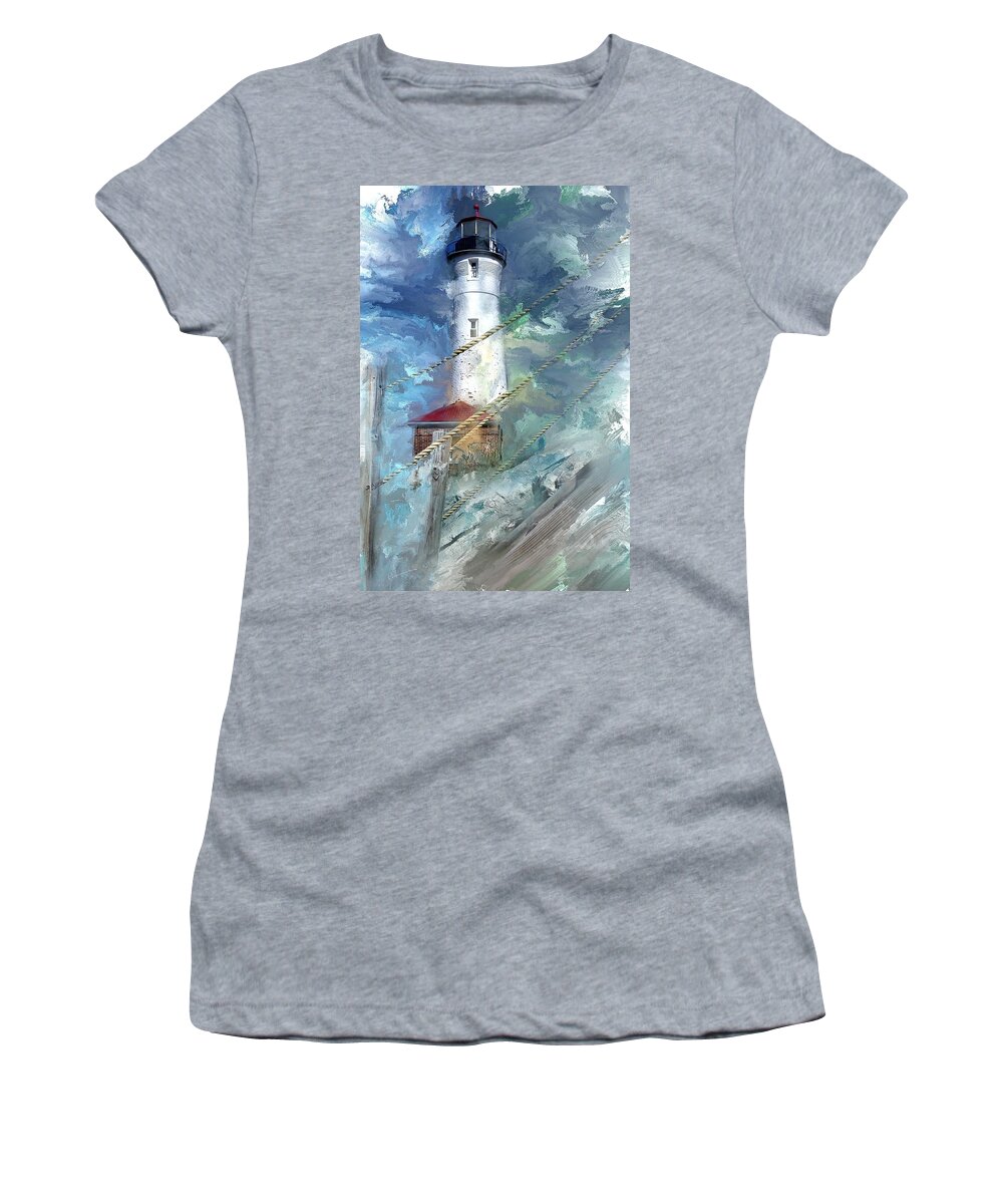 Evie Women's T-Shirt featuring the photograph Crisp Point Lighthouse Michigan #1 by Evie Carrier