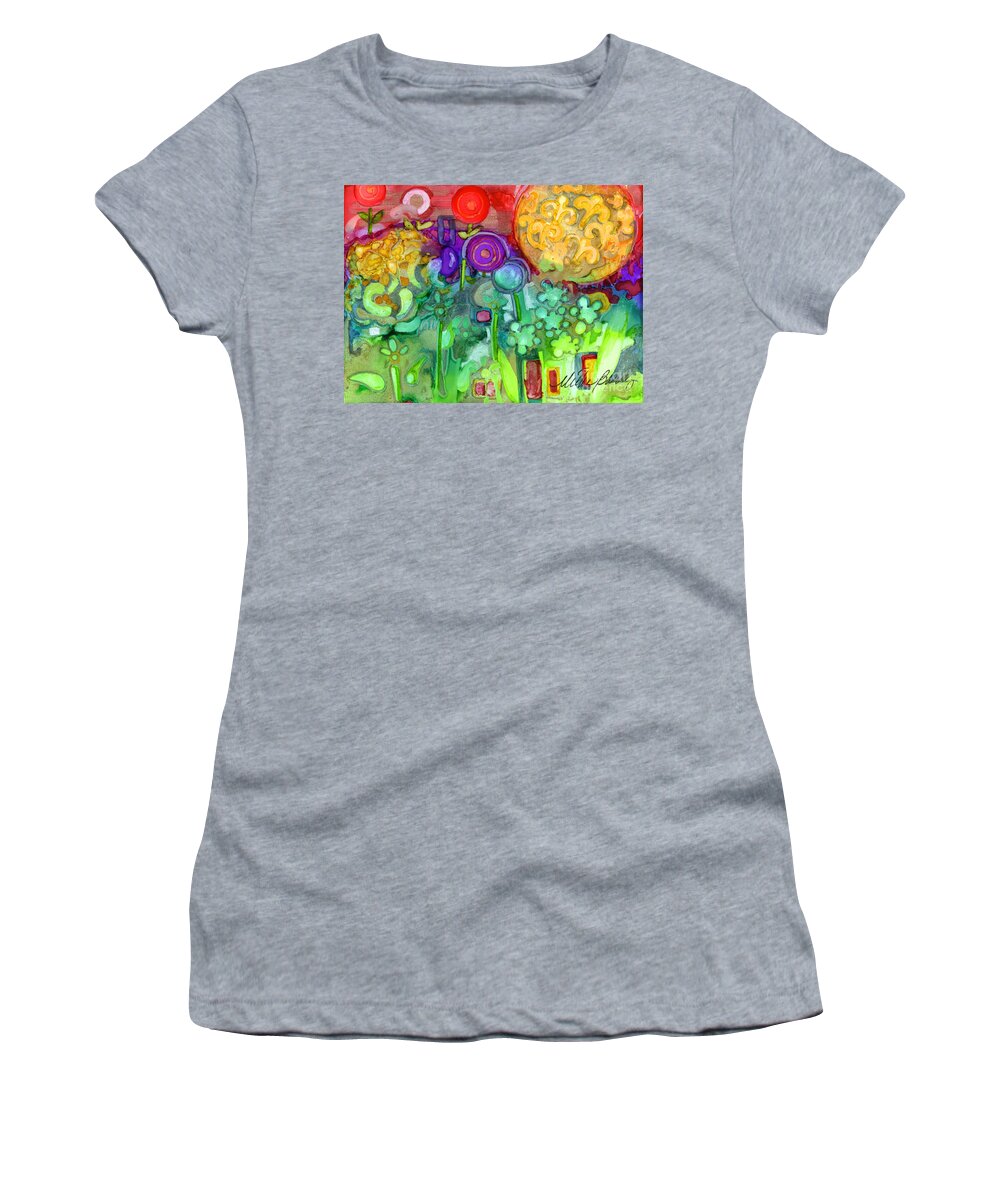 Abstract Floral Women's T-Shirt featuring the painting Garden Sunset #1 by Vicki Baun Barry