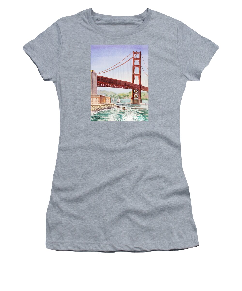 Golden Women's T-Shirt featuring the painting Golden Gate Bridge San Francisco #4 by Irina Sztukowski