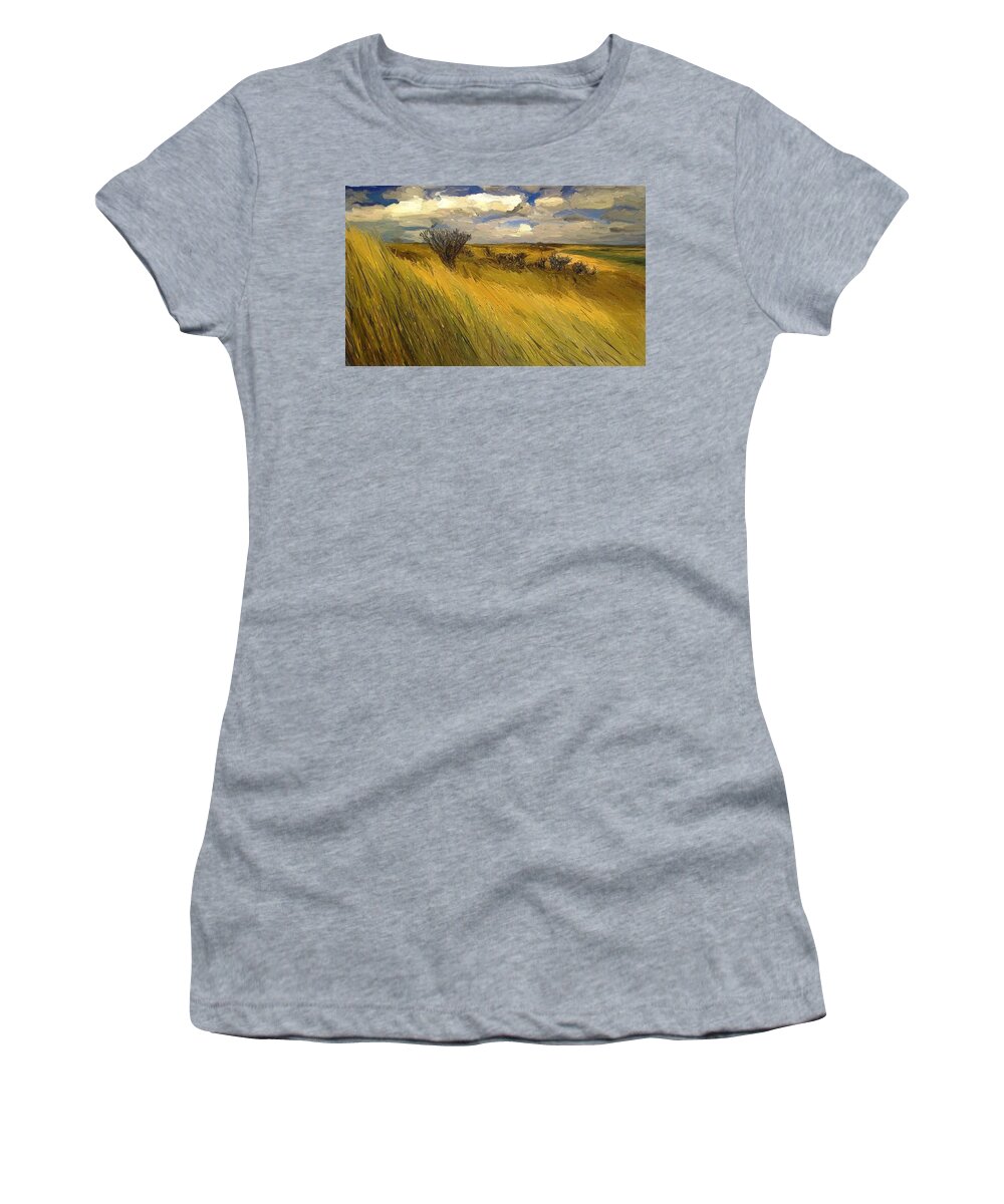 Iowa Women's T-Shirt featuring the painting Iowa Prairie Grasses by Randy Sprout