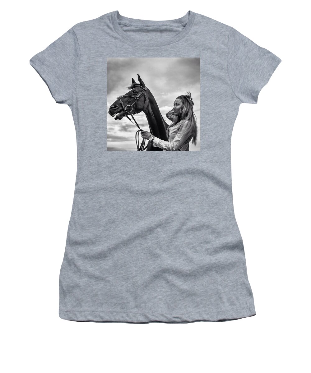 Beautiful Women's T-Shirt featuring the photograph Jessica & Gunner #1 by Aleck Cartwright