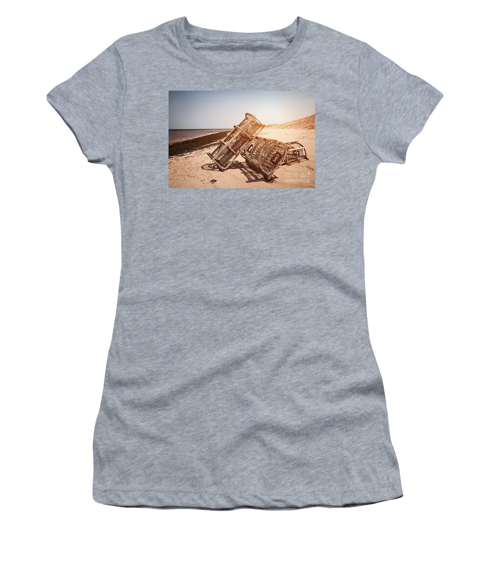Lobster Women's T-Shirt featuring the photograph Lobster traps on beach #2 by Elena Elisseeva
